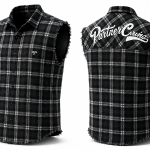Black & Grey Plaid Distressed Sleeveless Shirt