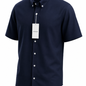Navy Short-Sleeve Button-Down Casual Shirt
