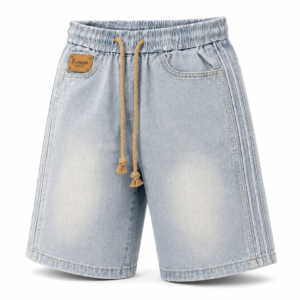Light Blue Washed Denim Drawstring Shorts
